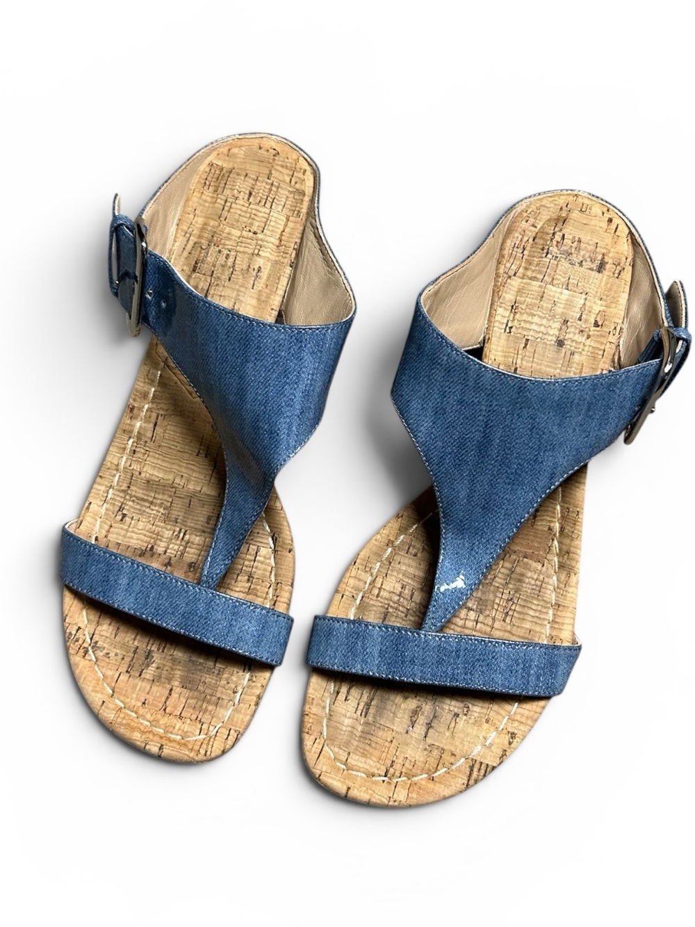 Donald J Pliner Doli 3 Patent Leather Low Wedge Slip On Sandals Size 7.5 Blue